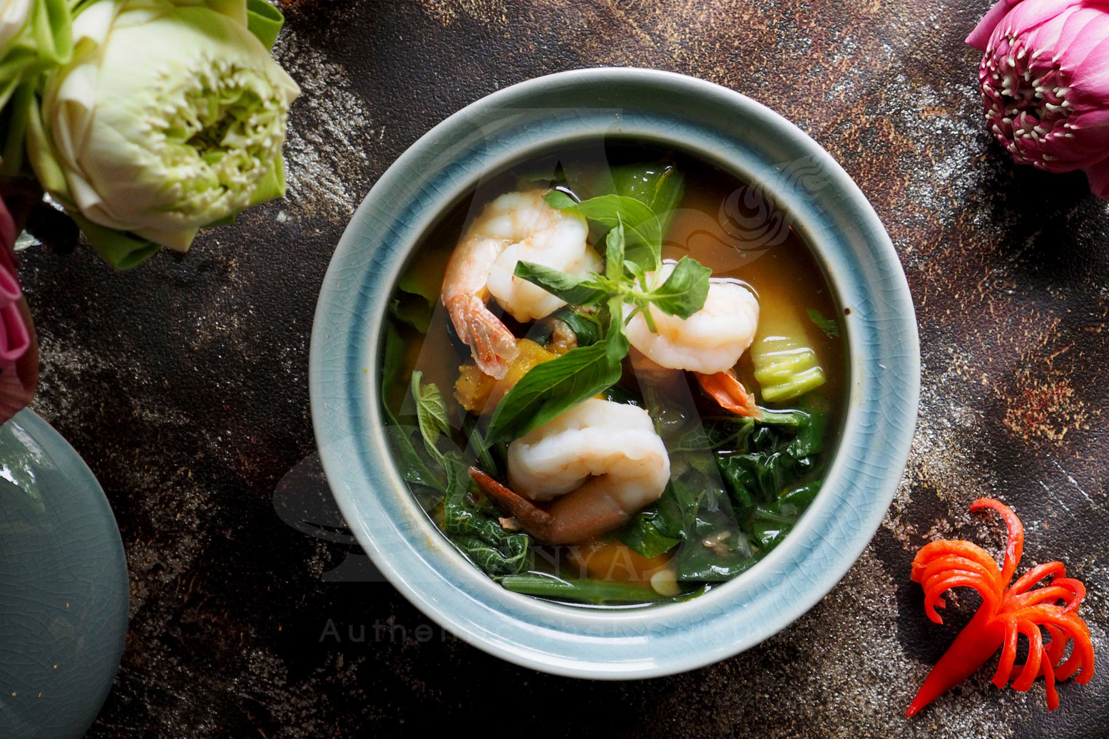 Spicy Clear Soup With Vegetable And Prawns (Kaeng Liang Goong Sod)